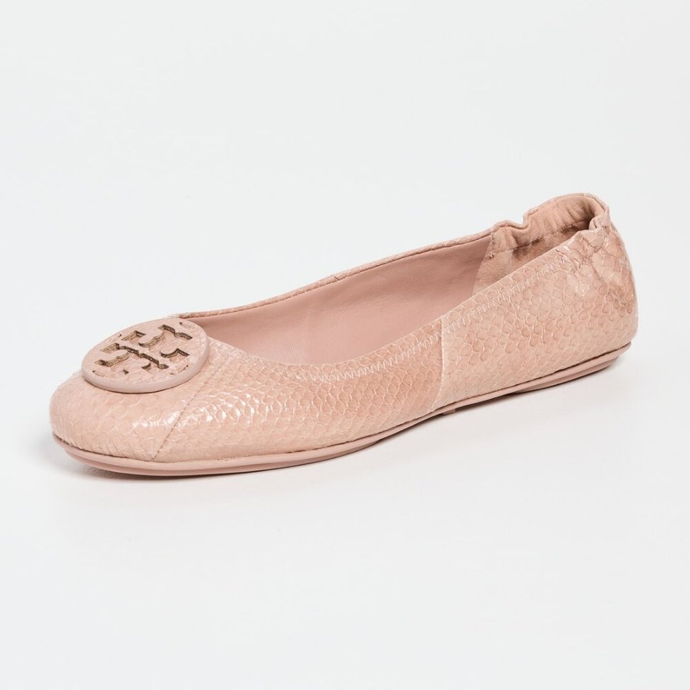 Tory Burch $228 Minnie Travel Ballet Flats Snake Embossed MANY SIZES Meadowsweet - Picture 14 of 15